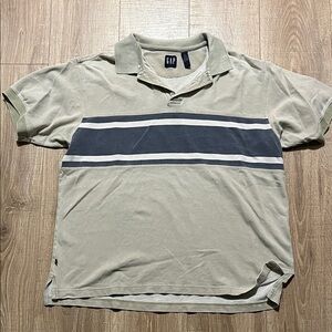 GAP Vintage Men's Beige Polo with Navy and White Stripes Size L